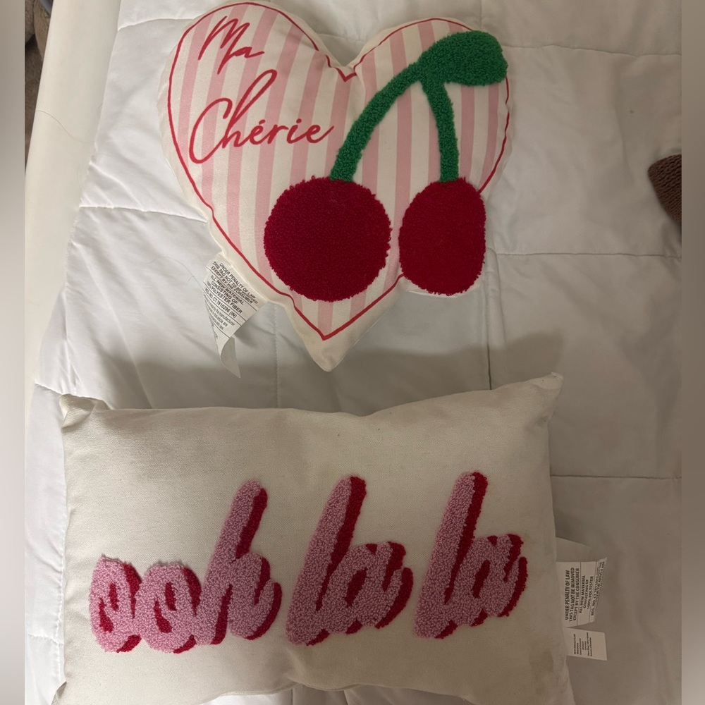 Heart and Rectangular Decorative Pillows with Red and Pink Design